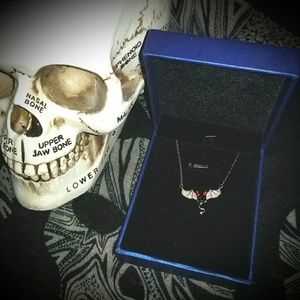 S925 Sterling Silver Bat necklace with Red Garnet